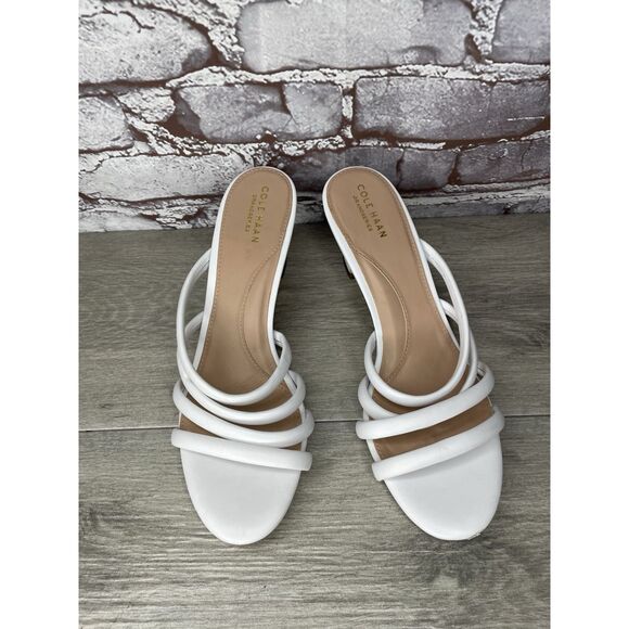 Cole Haan Adella White Leather Straps Heel Slides Sandals Women’s Sz 10B US/41EU - Picture 3 of 16